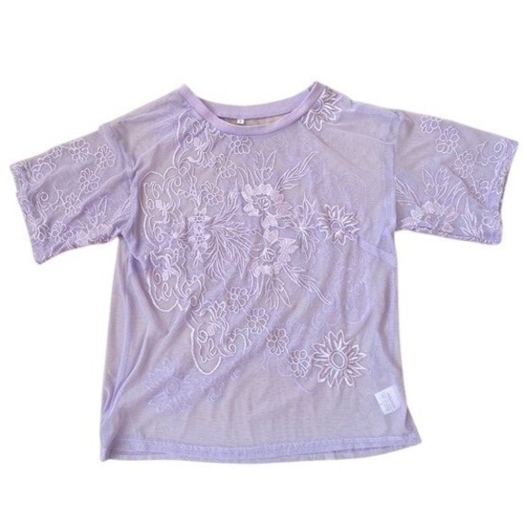 Lavender Embroidered Blouse Top Womens S Sheer Mesh Floral Purple Coquette Fairy - Picture 5 of 13